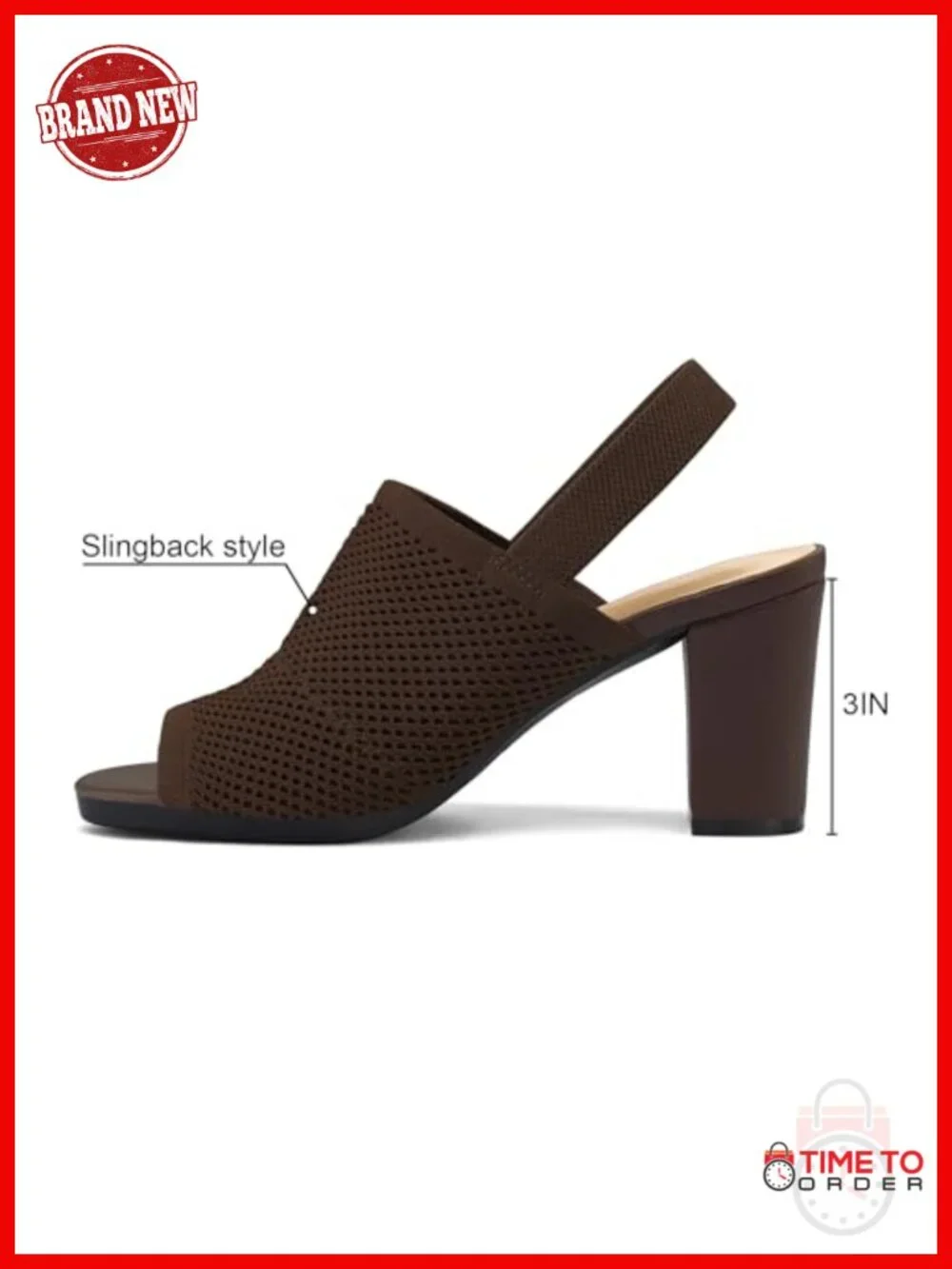 Knit Peep Toe Slingback Sandals Chunky Block Heels Comfortable